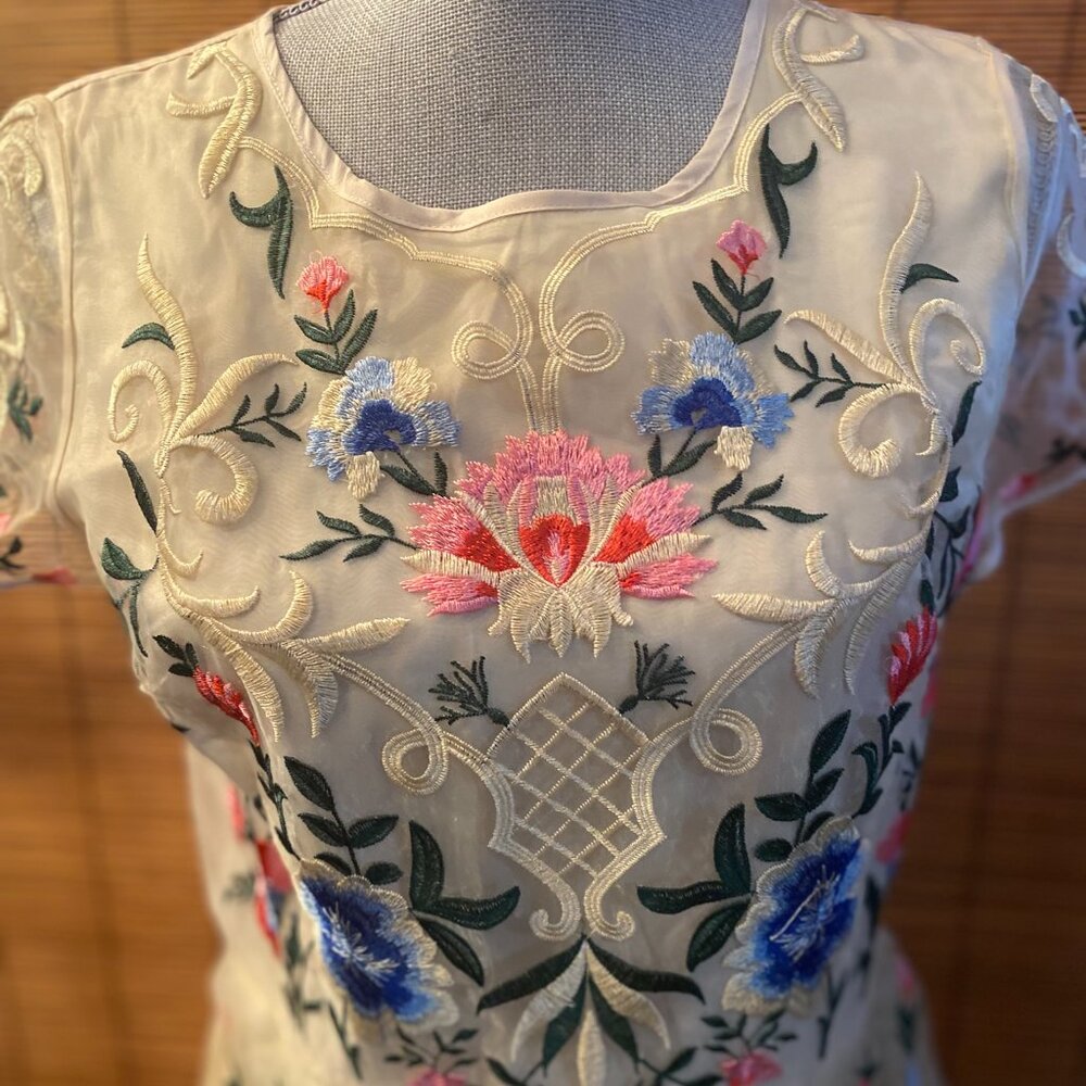 Chicwish Stunning Floral Fully Embroidered Side Zip Dress Size S PTP 18" EUC - Picture 2 of 12